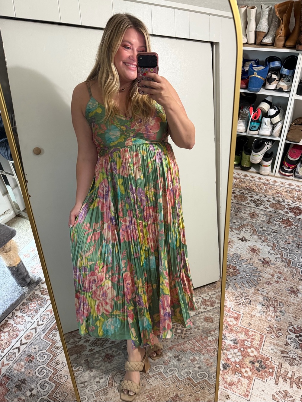 ASTR Maeve MIDI Dress Green Floral Size XL - Picture 2 of 5